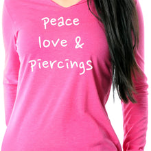 Load image into Gallery viewer, Peace Love &amp; Piercings Black Tapered Long Sleeve Hoodie
