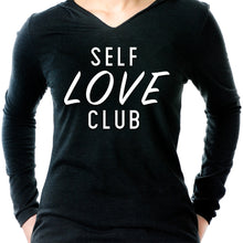 Load image into Gallery viewer, Self Love Club Black Tapered Long Sleeve Hoodie
