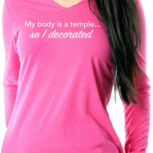 Load image into Gallery viewer, My Body is a Temple...So I Decorated Black Tapered Long Sleeve Hoodie

