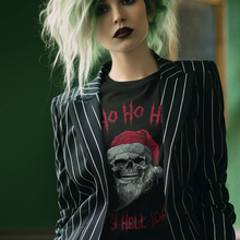 Load image into Gallery viewer, Holiday Skeleton Santa Claus Black Tee Shirt
