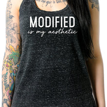Load image into Gallery viewer, Modified is my Aesthetic Black Gray Cosmic Twist Back Tank Top
