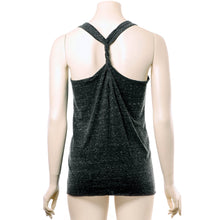 Load image into Gallery viewer, Pierced Girls Do It Better Black Gray Cosmic Twist Back Tank Top
