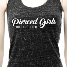Load image into Gallery viewer, Pierced Girls Do It Better Black Gray Cosmic Twist Back Tank Top
