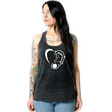 Load image into Gallery viewer, Modified Ear Heart Black Gray Cosmic Twist Back Tank Top
