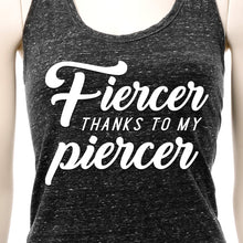 Load image into Gallery viewer, Fiercer thanks to my Piercer Black Gray Cosmic Twist Back Tank Top
