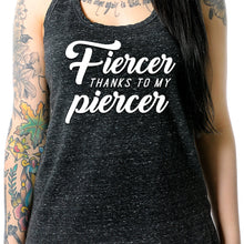 Load image into Gallery viewer, Fiercer thanks to my Piercer Black Gray Cosmic Twist Back Tank Top
