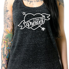 Load image into Gallery viewer, I Love My Piercer Black Gray Cosmic Twist Back Tank Top

