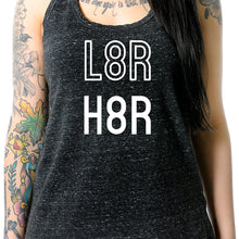 Load image into Gallery viewer, L8R H8R Black Gray Cosmic Twist Back Tank Top
