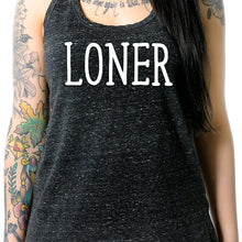 Load image into Gallery viewer, Loner Black Gray Cosmic Twist Back Tank Top
