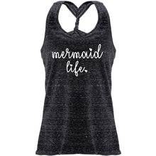 Load image into Gallery viewer, Mermaid Life Black Gray Cosmic Twist Back Tank Top
