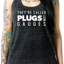 Load image into Gallery viewer, They're Called Plugs NotGs Black Gray Cosmic Twist Back Tank Top
