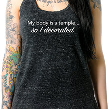 Load image into Gallery viewer, My Body is a Temple... So I Decorated Black Gray Cosmic Twist Back Tank Top
