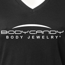 Load image into Gallery viewer, Body Candy Logo Tapered Black V-Neck Tee Shirt 100% Cotton
