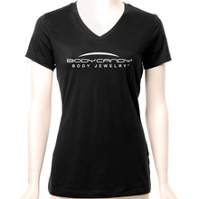 Load image into Gallery viewer, Body Candy Logo Tapered Black V-Neck Tee Shirt 100% Cotton
