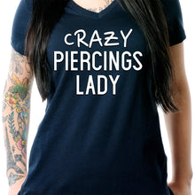 Load image into Gallery viewer, Crazy Piercings Lady Tapered V-Neck Tee Shirt
