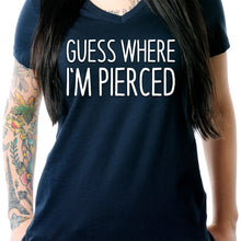 将图片加载到图库查看器，Guess Where I'm Pierced Navy Tapered V-Neck Tee Shirt
