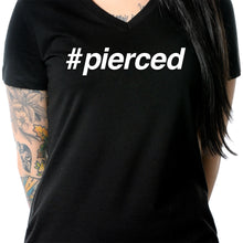 Load image into Gallery viewer, hashtag pierced Black Tapered V-Neck Tee Shirt

