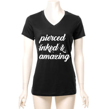 Load image into Gallery viewer, Pierced Inked &amp; Amazing Black Tapered V-Neck Tee Shirt
