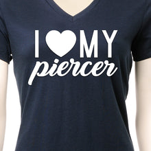 Load image into Gallery viewer, I Heart My Piercer Black Tapered V-Neck Tee Shirt
