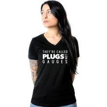 Load image into Gallery viewer, They're Called Plugs NotGs Black Tapered V-Neck Tee Shirt
