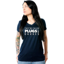 Load image into Gallery viewer, They're Called Plugs NotGs Black Tapered V-Neck Tee Shirt
