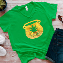 Load image into Gallery viewer, Pot Leaf Pot of Gold Green Frost V-Neck Tee Shirt
