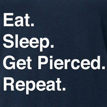 Load image into Gallery viewer, Eat. Sleep. Get Pierced. Repeat. Black Tapered V-Neck Tee Shirt
