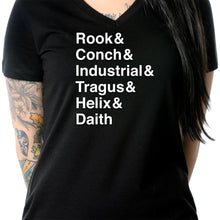 Load image into Gallery viewer, Rook &amp; Conch &amp; Industrial &amp; Tragus &amp; Helix &amp; Daith Tapered V-Neck Tee Shirt
