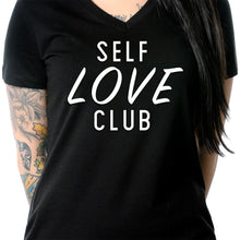 将图片加载到图库查看器，Self Love Club Black Tapered V-Neck Tee Shirt
