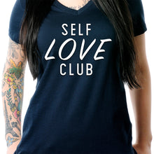 将图片加载到图库查看器，Self Love Club Black Tapered V-Neck Tee Shirt

