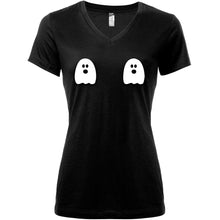 Load image into Gallery viewer, Halloween Glow in the Dark Ghost Boobies Tee V-Neck Tee Shirt 100% Cotton
