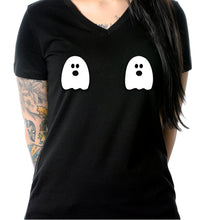 Load image into Gallery viewer, Halloween Glow in the Dark Ghost Boobies Tee V-Neck Tee Shirt 100% Cotton

