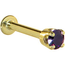 Load image into Gallery viewer, 16G Solid 14K Yellow Gold 3mm Amethyst Cubic Zirconia Tragus Earring Stud
