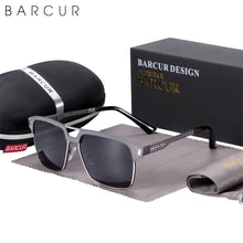 Load image into Gallery viewer, BARCUR Polarized Men’s Sunglasses – Fashionable Square Stainless Steel Frame UV400 Protection Anti-Reflective Outdoor Sports &amp; Driving Eyewear – Original Design Casual Style with Premium Polycarbonate Lenses
