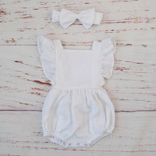 Load image into Gallery viewer, Cotton Baby Girl Double Ruffle Romper Jumpsuit with Headband  Playsuit For Newborn With Bow
