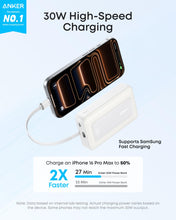 Load image into Gallery viewer, Anker Zolo Power Bank (10K, 30W) with a 5.4-inch (13.7 cm) built-in USB-C cable.
