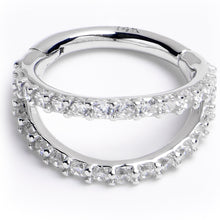 将图片加载到图库查看器，16G 5/16 Solid 14K White Gold Clear CZ Gem Hinged Segment Ring

