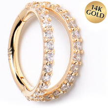 Load image into Gallery viewer, 16G 5/16 Solid 14K Yellow Gold Clear CZ Gem Hinged Segment Ring
