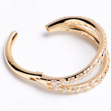 Load image into Gallery viewer, 16G 3/8 Solid 14K Yellow Gold Clear CZ Gem Hinged Segment Ring
