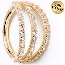 Load image into Gallery viewer, 16G 3/8 Solid 14K Yellow Gold Clear CZ Gem Row Hinged Segment Ring
