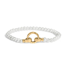 Load image into Gallery viewer, 18K Yellow Gold Vermeil Pearl Infinity Lock Tennis Bracelet

