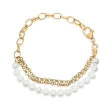 Load image into Gallery viewer, 18K Yellow Gold Vermeil Cultured Pearl Station Link Bracelet
