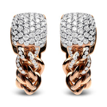 将图片加载到图库查看器，18K Rose Gold 3/4 Cttw Round Diamond Pave Cuban Chain Huggie Earrings (G-H Color, SI1-SI2 Clarity)
