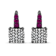 将图片加载到图库查看器，Black Rhodium Plated 18K White Gold 7/8 Cttw Round Diamond and Graduated Red Ruby Drop Earrings (F-G Color, VS1-VS2 Clarity)
