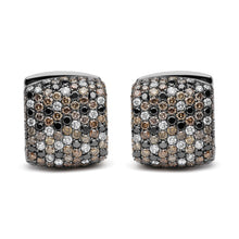 Load image into Gallery viewer, Black Rhodium Plated 18K White Gold 12 5/8 Cttw Multi Color Diamond Square Domed Huggie Hoop Earrings  (Brown, Black, G-H Color, SI1-SI2 Clarity)

