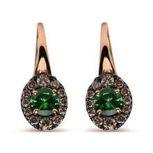 Load image into Gallery viewer, 18K Rose and White Gold 3/8 Cttw Round Brown Diamonds and Round Green Tsavorite Gemstone Halo Drop Hoop Earrings (Brown Color, SI1-SI2 Clarity)
