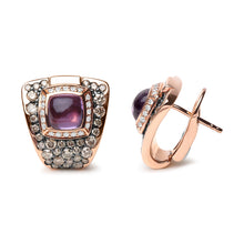Load image into Gallery viewer, 18K Rose Gold 1 1/2 Cttw Round Diamond and 7mm Cushion Cut Purple Amethyst Gemstone Geometrical Statement Stud Earrings (Brown and G-H Color, SI1-SI2 Clarity)

