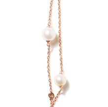 将图片加载到图库查看器，18K Rose Gold 1/2 Cttw Diamond and Freshwater Pearl Double Strand Station Necklace  (G-H Color, SI1-SI2 Clarity) - Adjustable up to 16" to 20"
