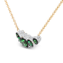 Load image into Gallery viewer, 18K Rose Gold 3/4 Cttw Pave Diamonds and Graduated Green Tsavorite Gemstone Curved Bar Choker Necklace (G-H Color, SI1-SI2 Clarity) - Adjustable up to 14" - 16.5"
