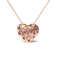 Load image into Gallery viewer, 18K Rose Gold 3/4 Cttw Diamond and Purple Amethyst Cluster Heart Shape 18" Pendant Necklace (G-H Color, SI1-SI2 Clarity)
